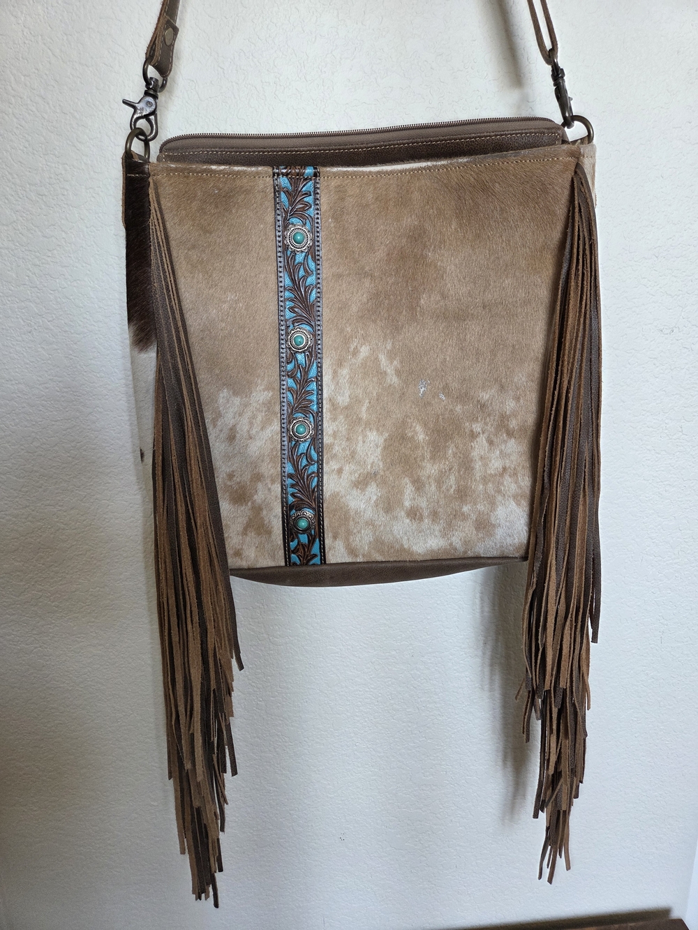 Myra Bag Brown and Turquoise Fringe Shoulder Bag